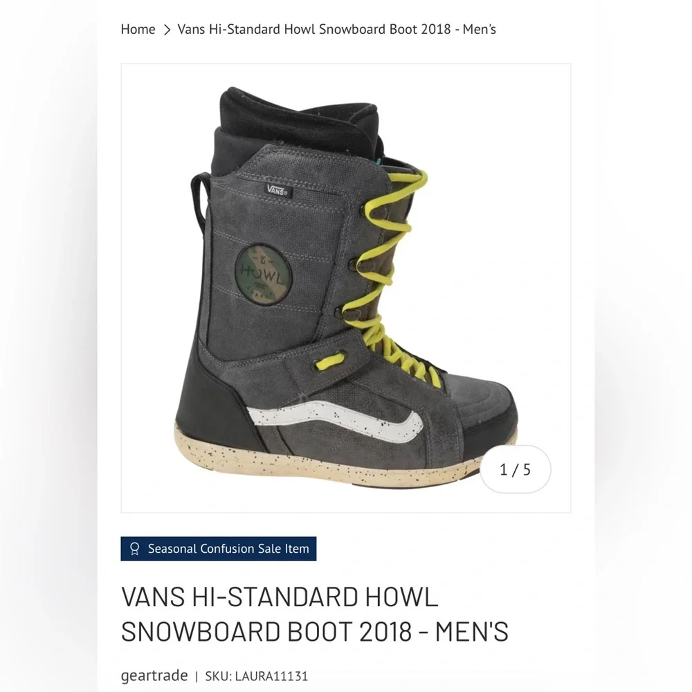 Vans Howl Hi-Standard Snowboard Boots Mens Size 10.5 2018 Collab Rare Gray Camo